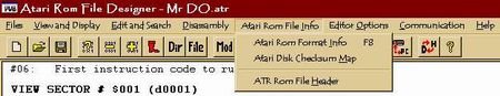 Vue d'Ecran ARFD Menu Atari Rom File Info